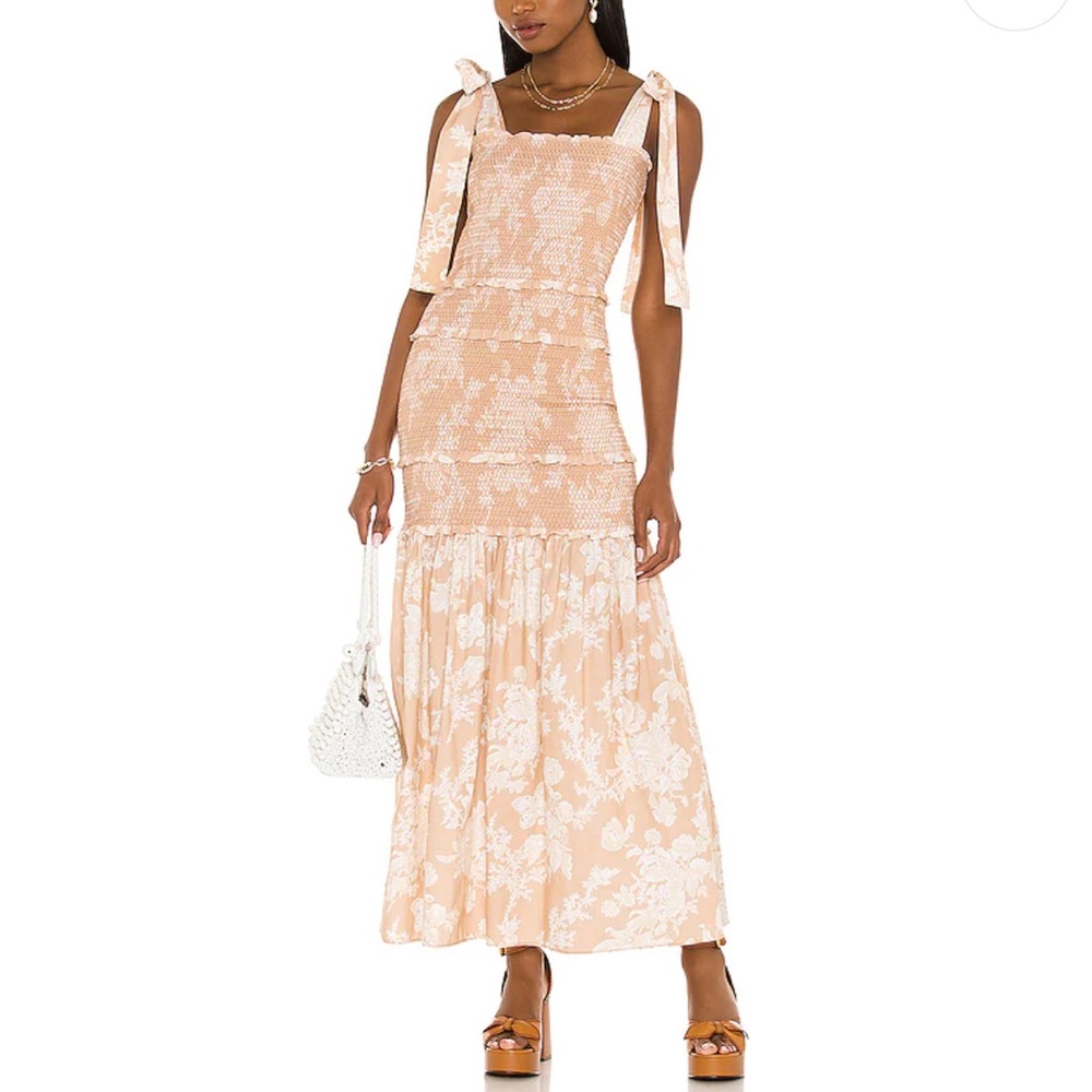 LoveShackFancy Peach Floral Maxi Dress